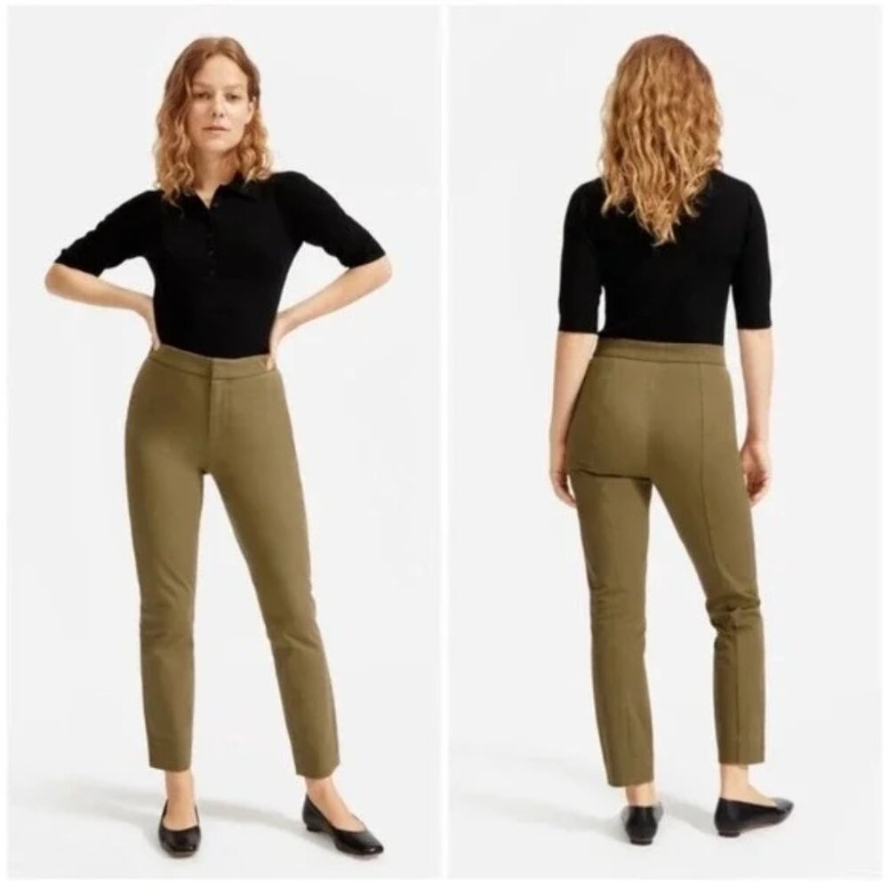 Everlane The Fixed Waist Stretch Cotton Work High Rise Pants Size 0‎ Olive Green